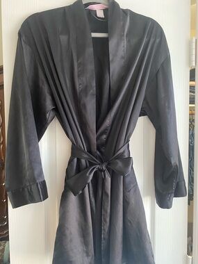 Victoria's Secret Black Satin Tie-Waist Robe